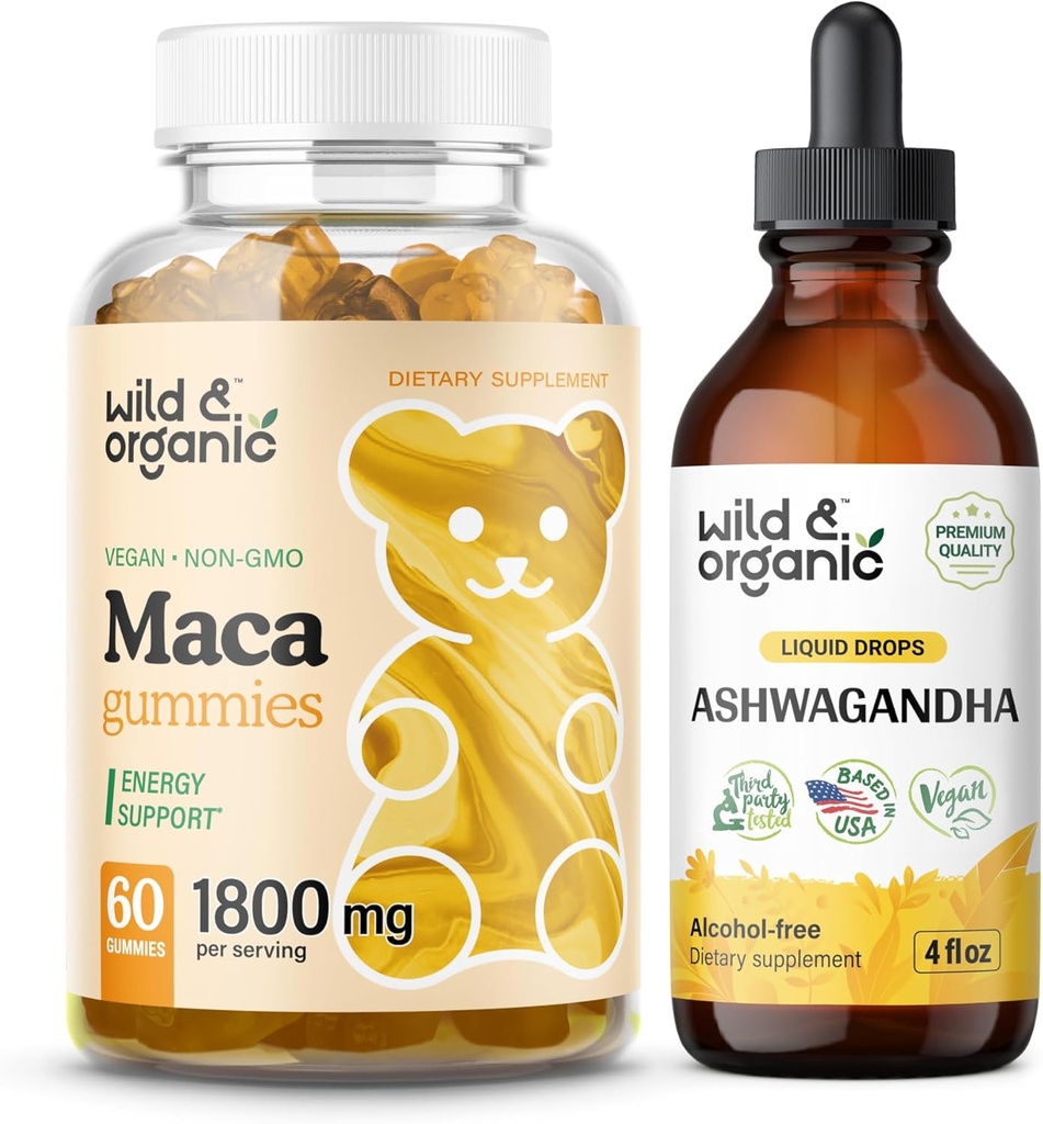 Wild & Organic Maca koren Gummies & Ashwagandha Tinkture 4 fl oz