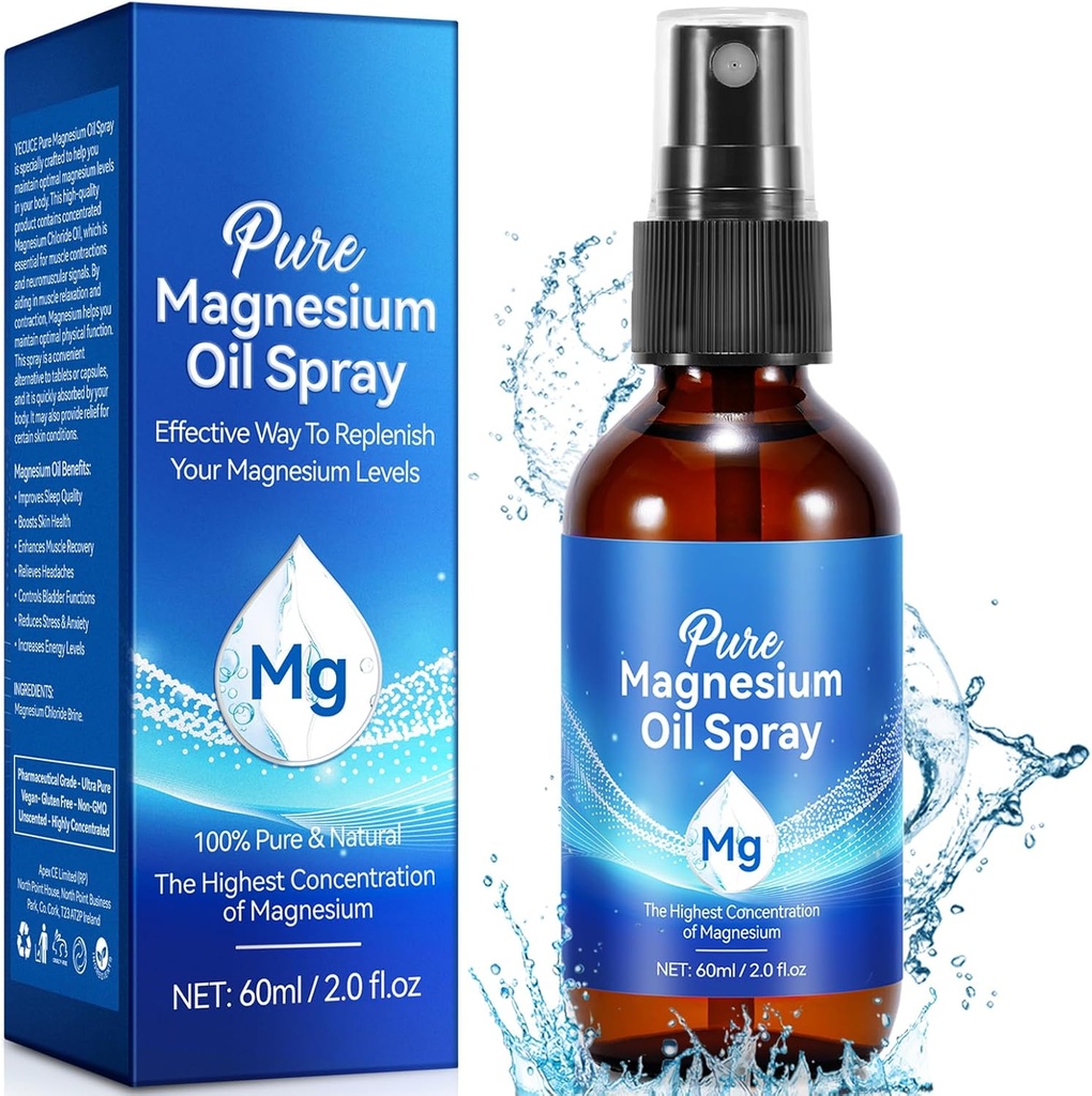 Čisto magnezijevo Spray olje, Magnezijevo olje za noge in spanje, enostavno za absorbcijo, 2.02 Fl Oz