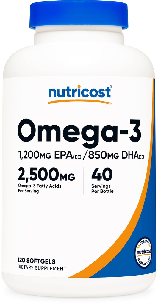 Nutricost Omega 3 ribje olje - 2500MG, 120 Softgels (40 Serv) - Ribje olje, Divji ujet! 1200mg EPA 850mg DHA - brez glutena