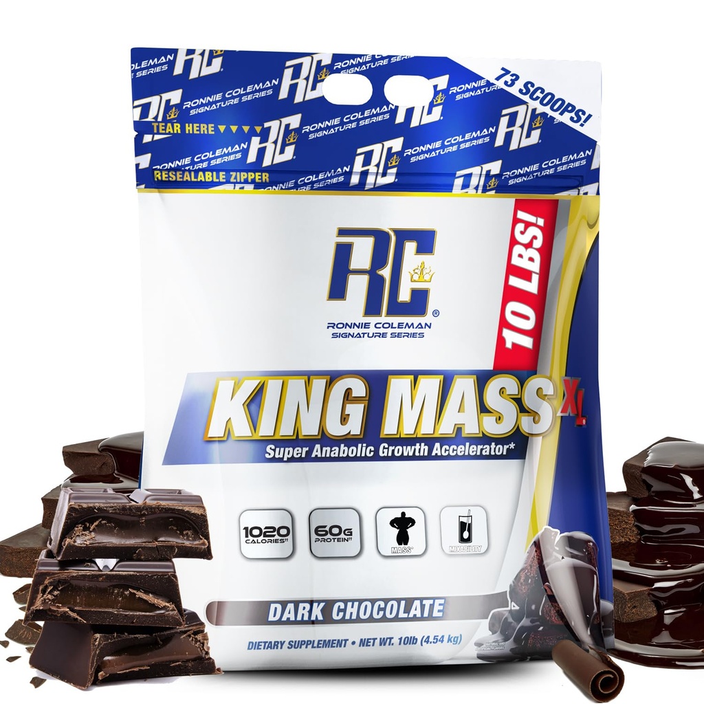 Ronnie Coleman Signature Series King Mass XL Mass Gainer Protein Powder – Dark Chocolate Hujšanje Gainer s 60g proteini, 180g ogljikovimi hidrati, 1.000+ Kalorije, Kreatin & Glutamin – 10 funtov