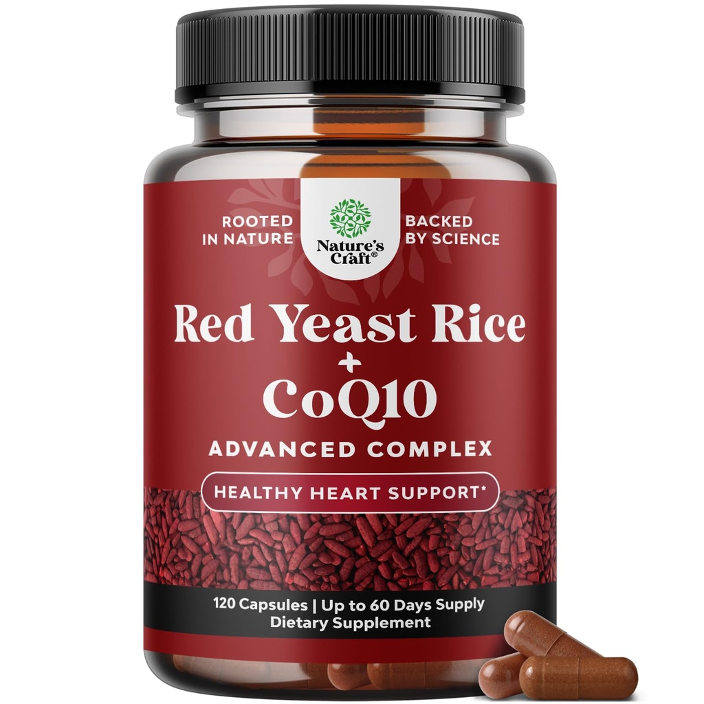 Red Yeast Rice with CoQ10 Supplement - Healthy Heart Support - 120 Ct