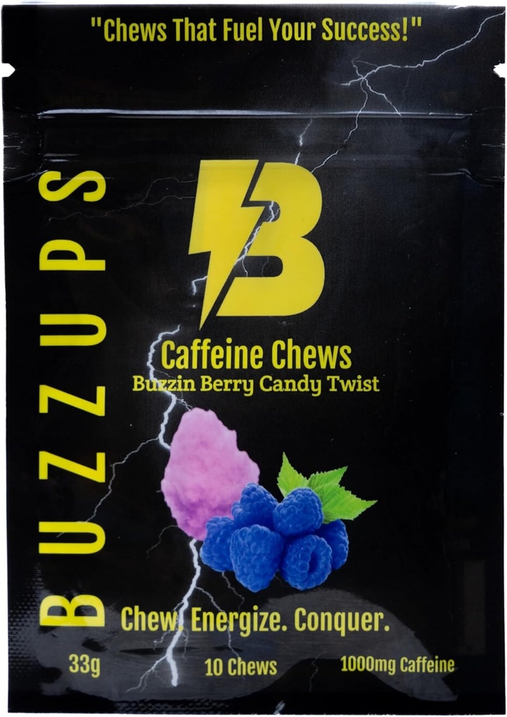 BuzzUps Caffeine Gummies – 100mg Caffeine na Gummy, Buzzin Berry Flavor, Energy Boost za šport, Gaming, Tekanje, Kolesarjenje, Fokus, Endurance dodatek (10 Gummies, 1 Pack)