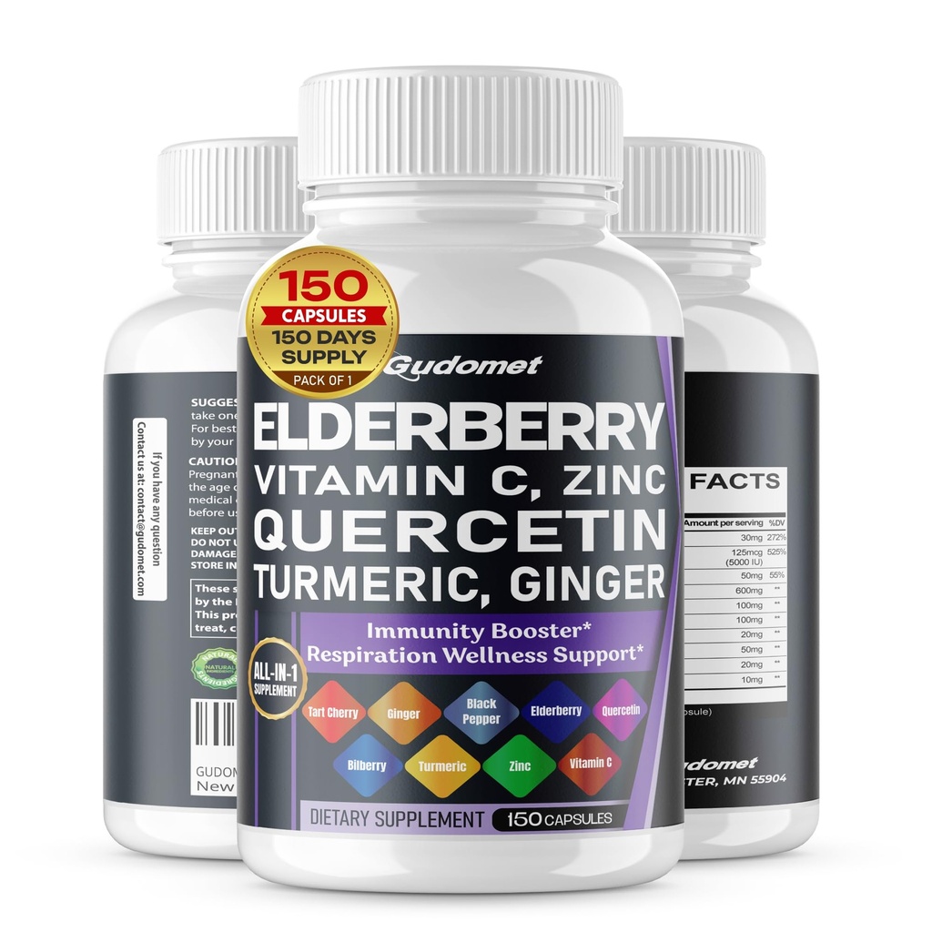 Bezgove jagode Quercetin borovnice Kurkuma Tart Cherry Ginger Vitamin C Vitamin D3 Cinkov črni poper -150 Kapsula- Izdelano v ZDA