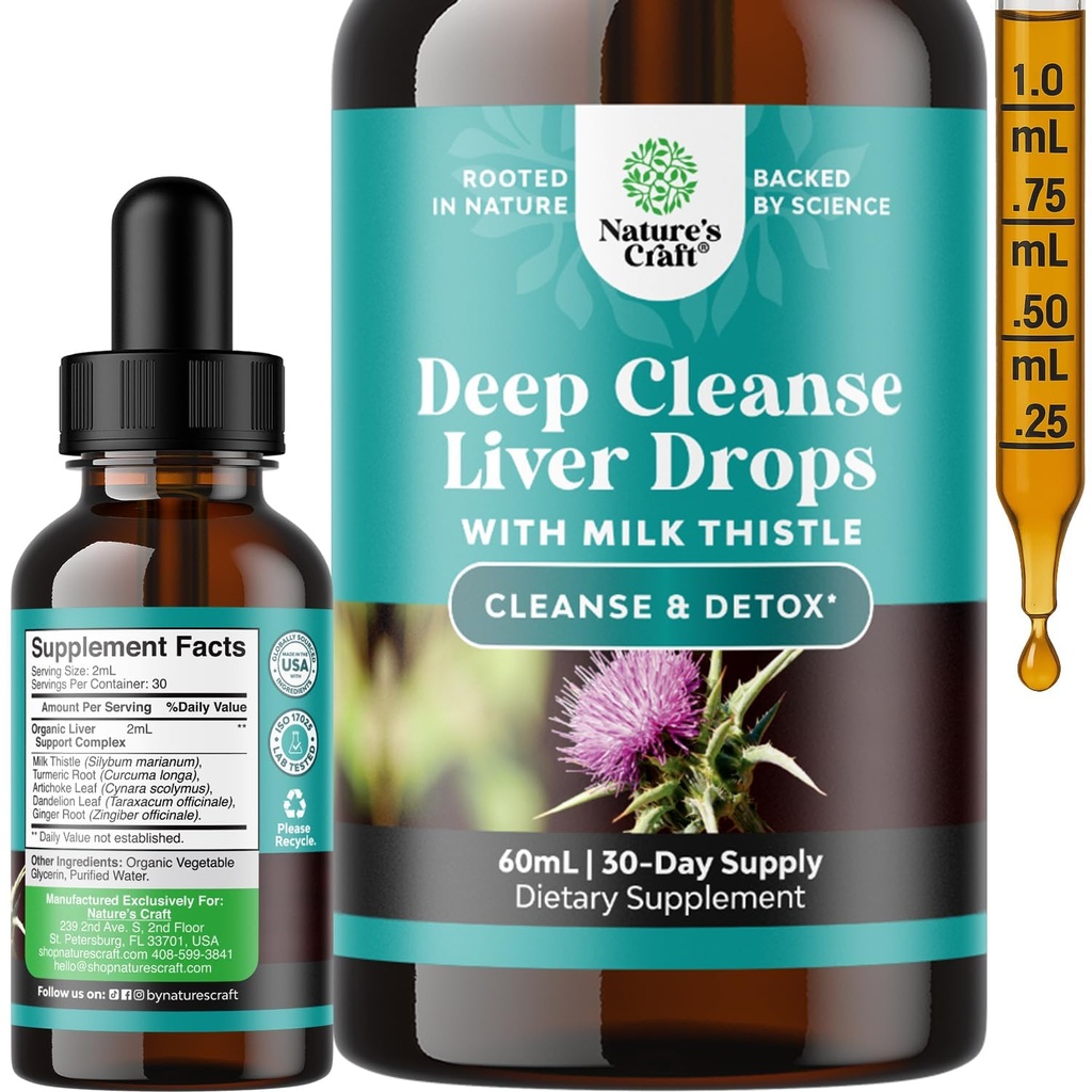 Globoko čiščenje jeter, Detox & Popravilo z mlekom Thistle tekoče kapljice - Jetra Detox Liquid Artichoke Extract z Dandelion Leaf, Ginger & Kurmeric kurcumin za imuniteto in dnevno čiščenje - 2Fl OZ