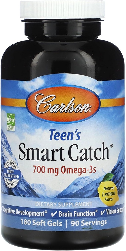 Carlson Teen's Pameten ulov, naravna limona, 180 Soft Gels
