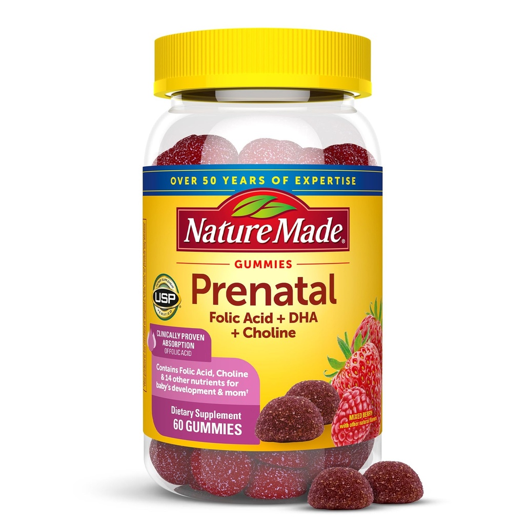 Narava Made Prednatal Gumies z DHA in Folna kislina, Prenatal Vitamin in Mineral Supplement for Daily Nutritional Support, 60 Gumies, 30 Day Supply