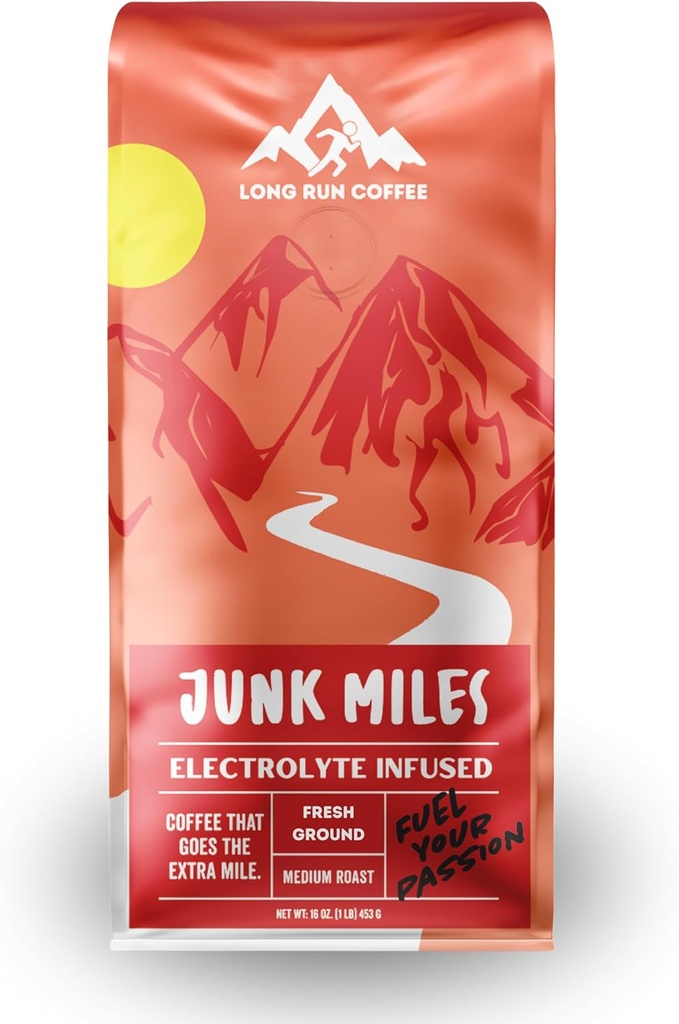 Junk Miles - Srednje pečenka - infundiran z elektroliti v prahu - Atlete Hidracija - Kava za runnerje - Keto Elektroliti: Natrijev, Kalcij, Magnezij, & Kalij (Okrog, 16 Oz)