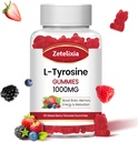 L Tirozin Gummies 1000mg,L-teanin dodatek Gummy 200mg,Sugar prost L-tirozin z vitaminom B6 energijske dodatke za odrasle in otroke - Vegan(60 štev.)