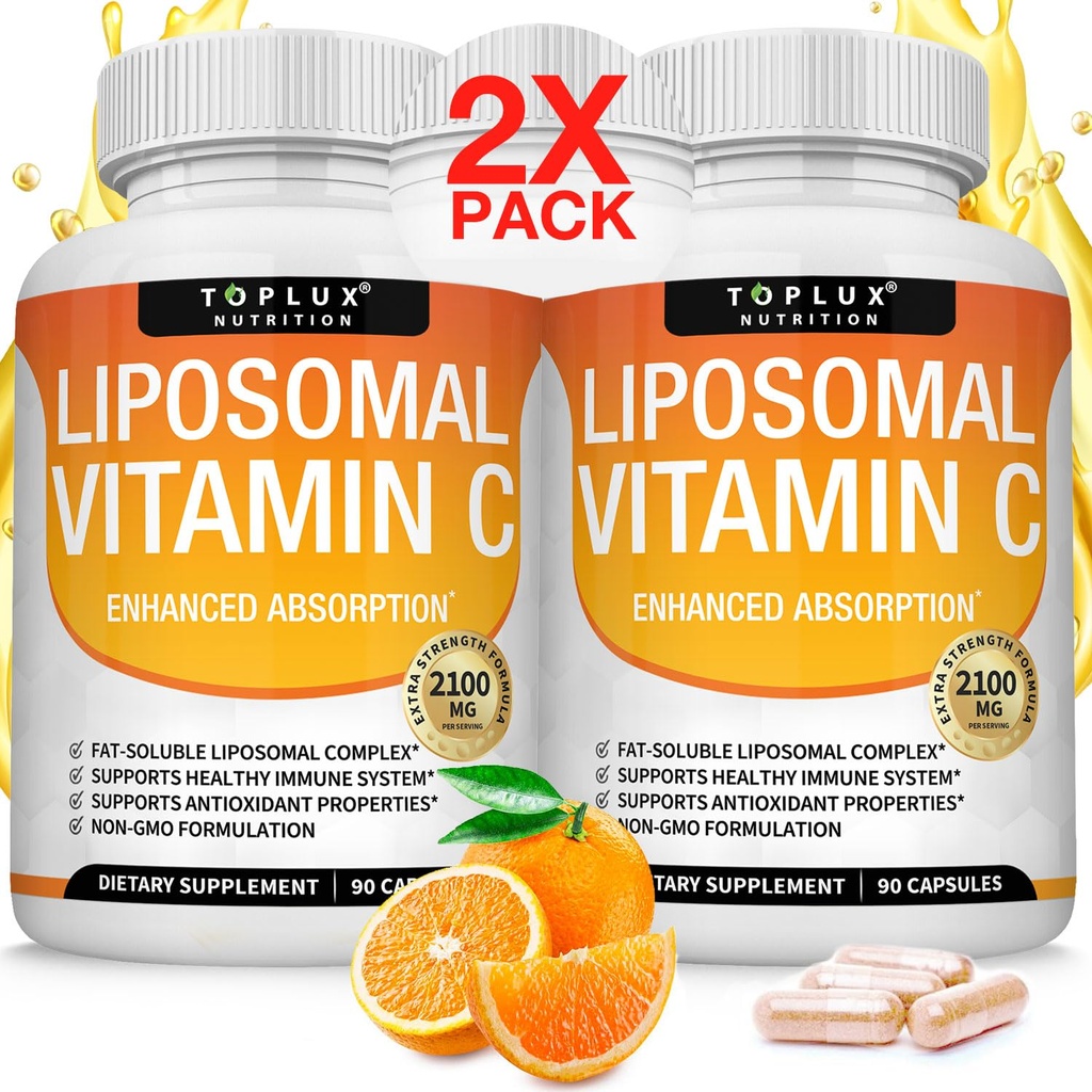 Liposomski vitamin C 2100mg Visoka absorpcija Maščoba Topen VIT C - Imunska podpora Kolagen Booster Immunity Defense & Močan antioksidant, MCT olje in sončnični lecitin, Acsorbična kislina, Vegan ne-GMO
