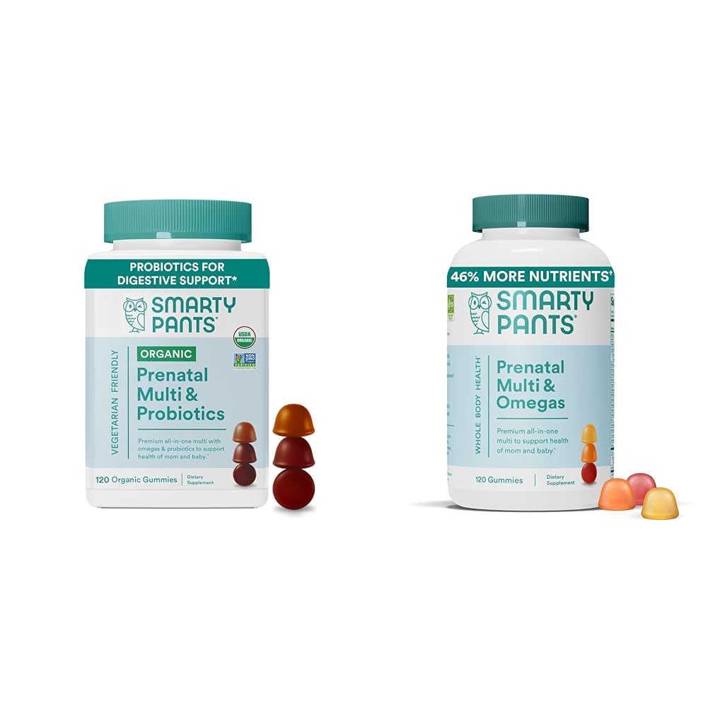 SmartyPants Organic Prenatal Vitamini za ženske Multivitaminski Gummies paket: Probiotiki, Biotin, Metilfolat, Omega 3, Vitamin D3, B12, B6, A, K & cink, 120 Število