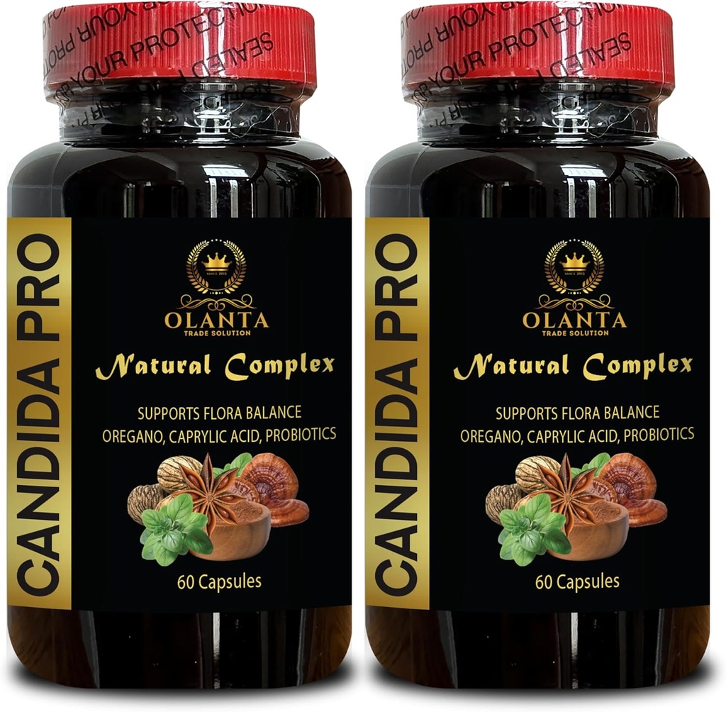 Generična Candida PRO - Naravni zeliščni origano in kaprilna kislina, Prebavno zdravje, probiotiki, Candida Detox, Črni orešček, Wormwood - 2 steklenice