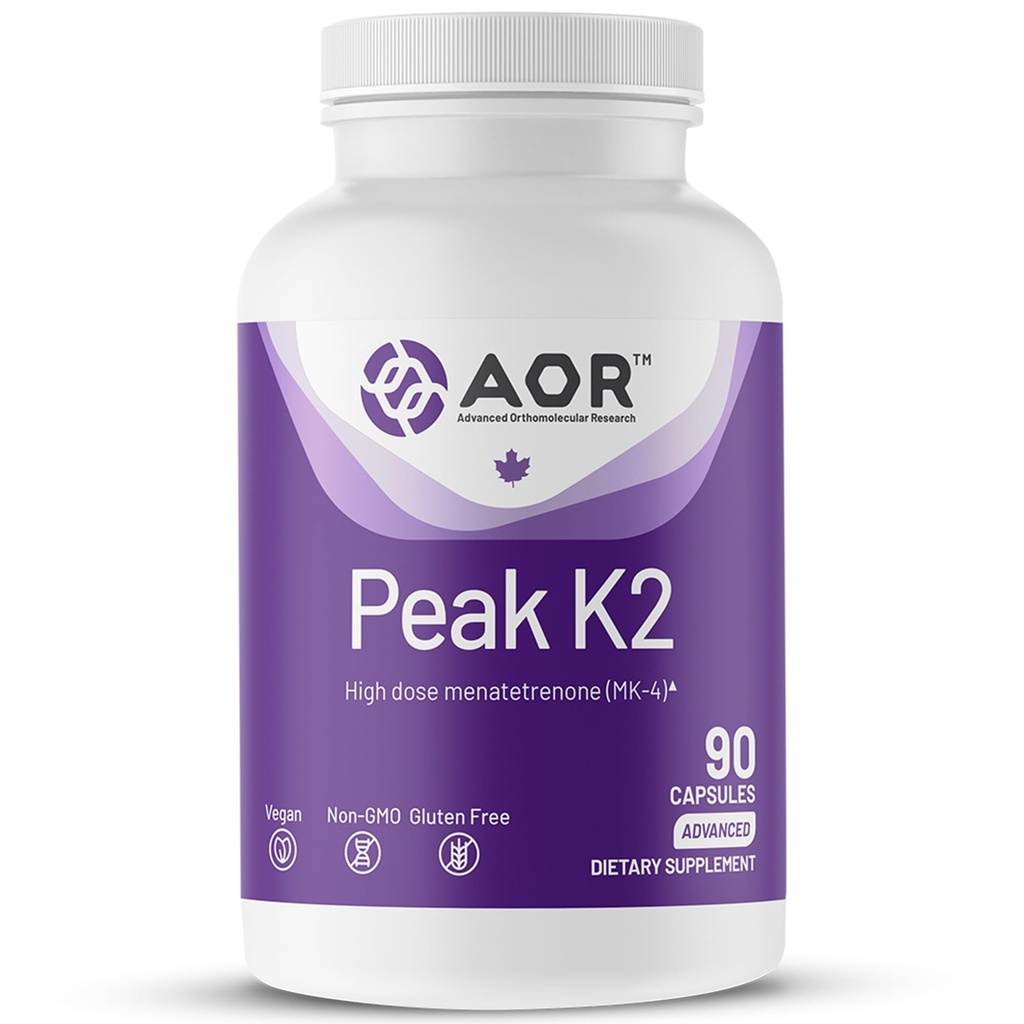 AOR, Peak K2, podpira zdravje kosti in srca in ožilja ter normalno kloniranje krvi, prehransko dopolnilo, 90 odmerkov (90 kapsul)