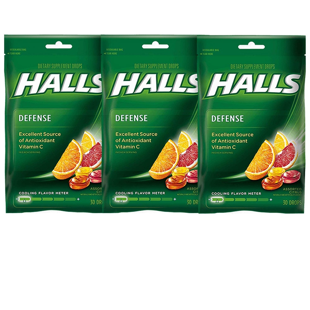 Halls Defense Vitamin C Kapljice Asortirane Citrus - 30 ct, Pack po 3