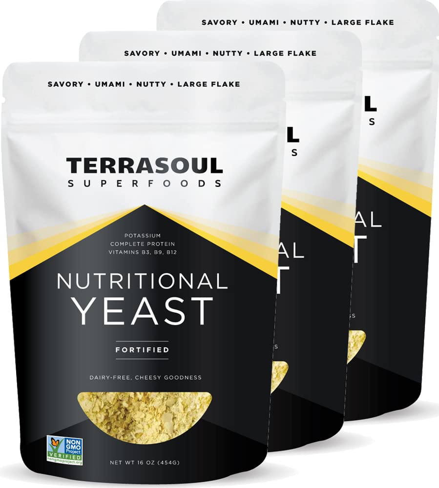 Terrasoul Superfoods Premium Nutritional Yeast Flakes, 3 Lbs (paket 3), Fortified, Savory Superfood za veganski sir, Začinjanje, in rastlinsko-bazen protein Boost