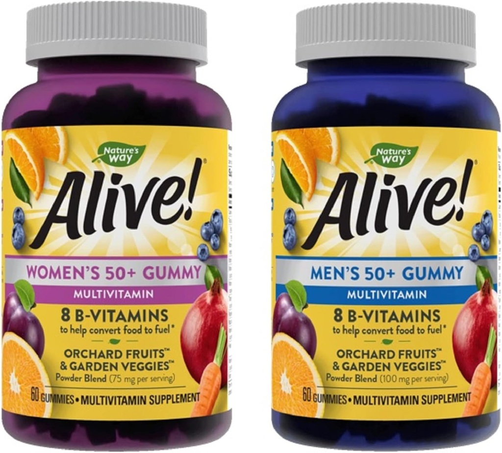 Naravna pot živa! 50+ žensk in moških Gumijasti multivitamini, B-vitamini, okusne arome, 60 gumijev na steklenico