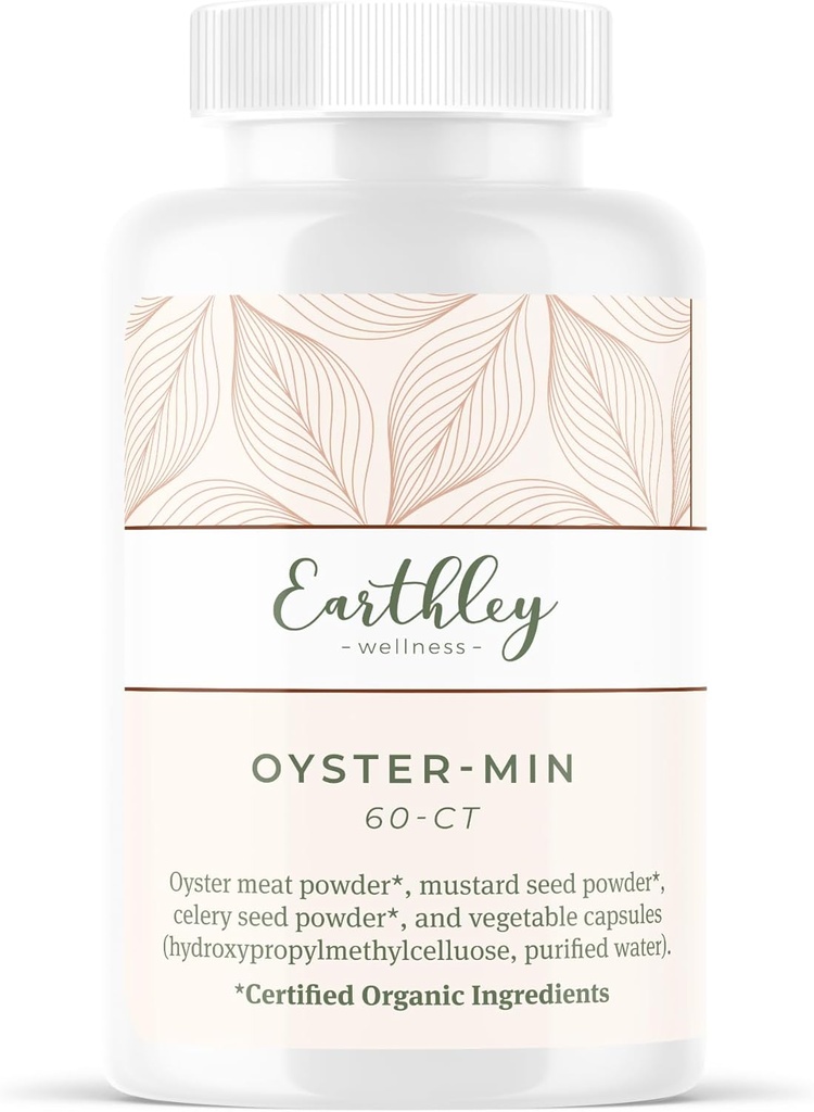 Earthley Wellness, Oyster-Min kapsule, naravni cink in mineralna dopolnila, spodbuja energijo in razpoloženje, bogata z antioksidanti in aminokislinami, 100% Pure & Biorazpoložljiv (60 kapsul)