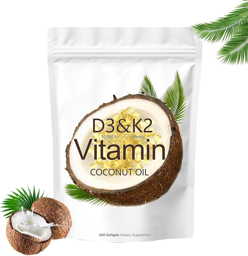 Vitamin D3 K2 Dopolnilni softgels, 10000 i.e. D3 + 200 μg K2, ne-GMO, brez glutena, brez soje, 300