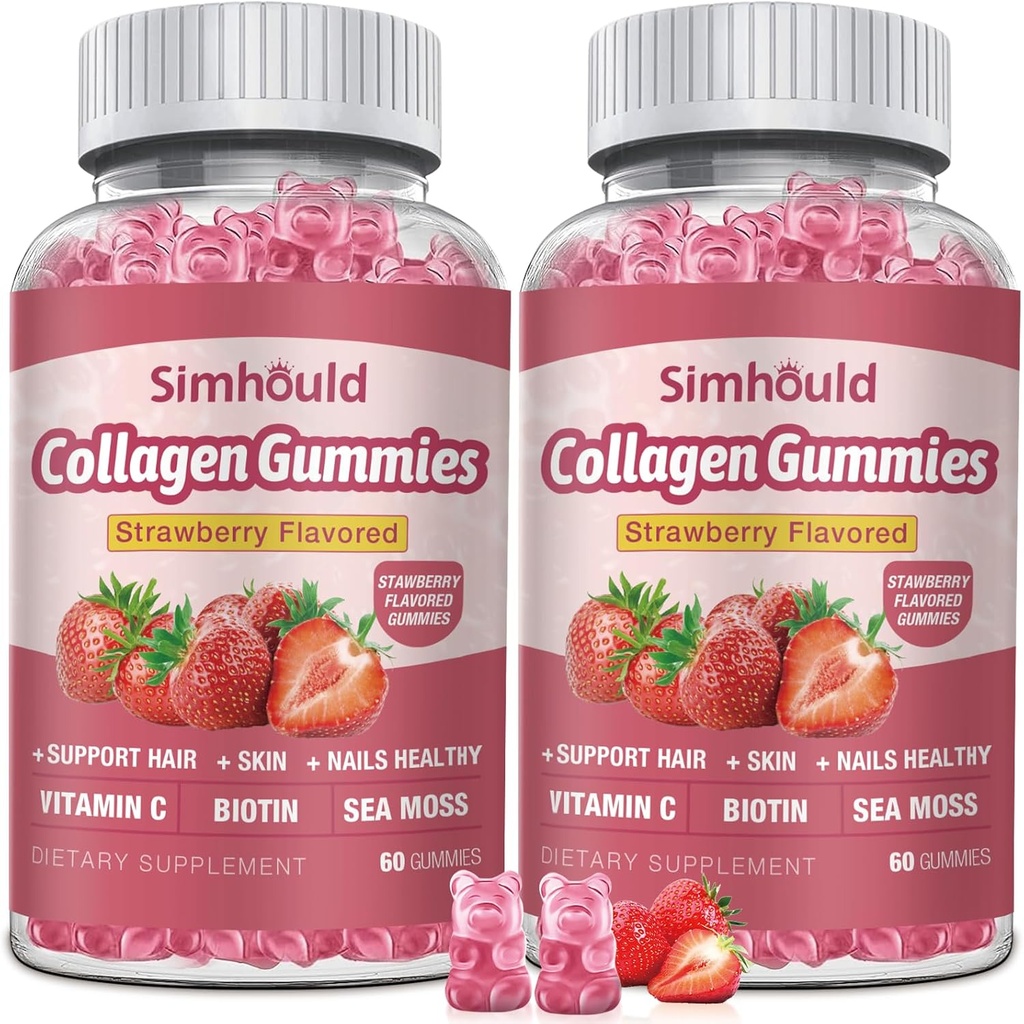 2 Pakiranja Vegan 2500Mg Kolagen Gumiji za ženske proti staranju, kožo, nohte las, Kolagen Tipi 1 in 3, Biotin, Morski Moss za moške - sladkor brezplačno, ne-GMO, 120 Colagen dopolnila