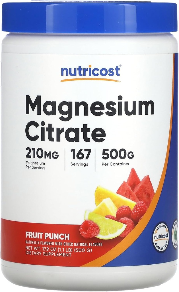 Nutricost magnezijev citrat v prahu (Fruit Punch, 500 Gram)