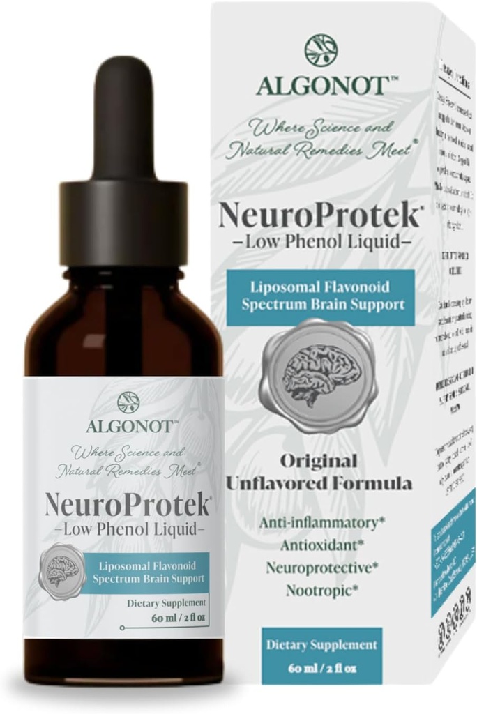 NeuroProtek Low Fenol Liquid - brez arome - 60 odmerkov, Edina tekoča oblika luteolina za hitro absorpcijo. Ekskluzivna patentirana kombinacija luteolina in drugih Flavonoidov v oljčnem olju