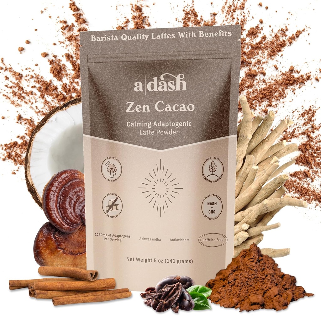 Dash Zen Cacao Latte, Chocolate Gobe Coffe Alternative Izdelano z Adaptogeni, Ashwagandha, & Izvleček korenine Cimet, Goba Hot Coco brez kofeina (20 Serving)