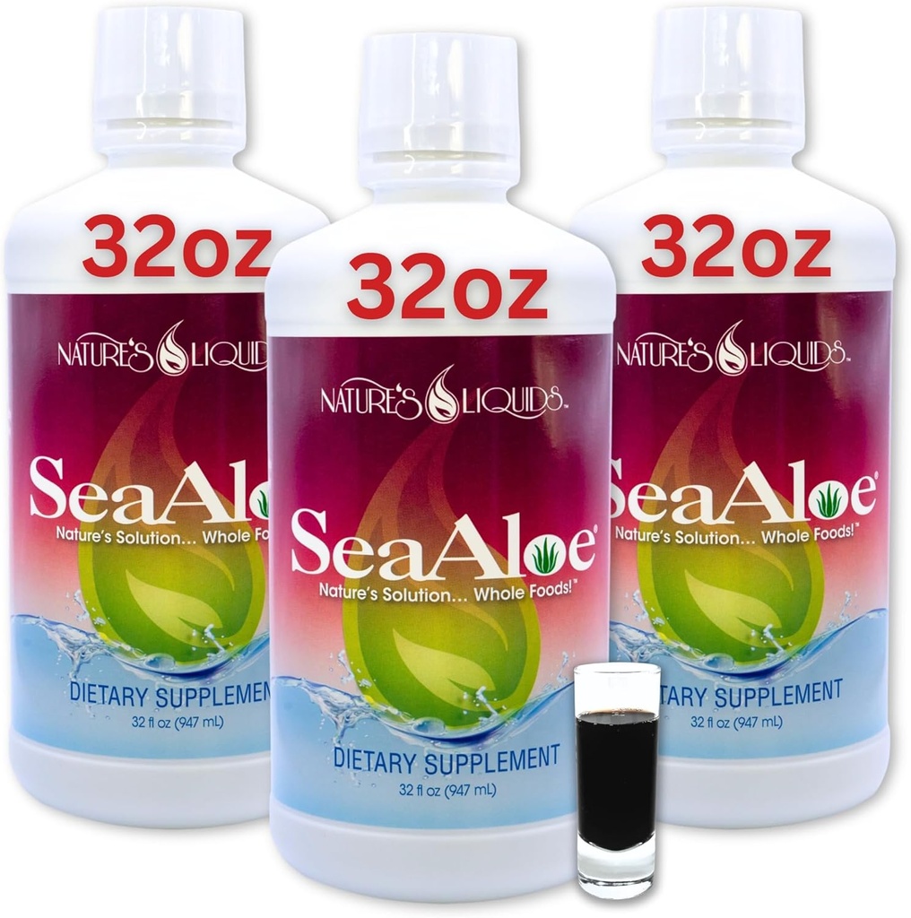 Naravne tekočine Aloe Vera Juice Oceanic Elixir - Lastniška botanična mešanica za ščitnico, prebavno in imuno podporo, 32oz (Pack 3)