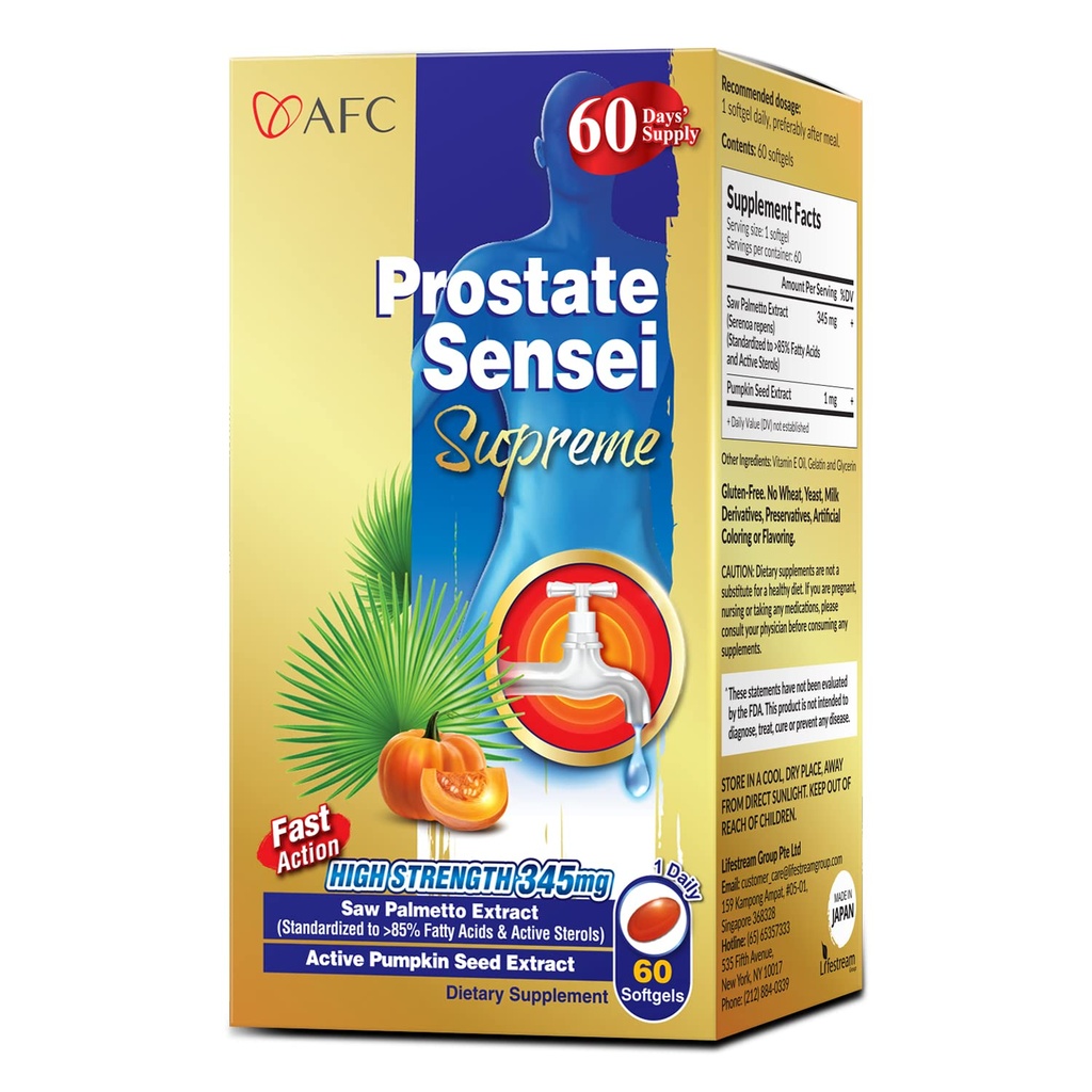AFC Japonska Prostate Sensei Supreme – Saw Palmetto Dopolnilo za moške z maščobnih kislin & sterolov – Podpira urinski pretok, Bladder funkcijo, zdravje las – Natural prostate podpora Formula, 2 Mesec oskrbe