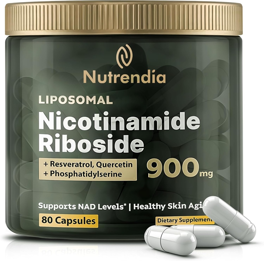 NAD+ liposomski nikotinamid ribozid z Resveratrolom & Quercetin NAD+ – Premium dodatek za preprečevanje staranja, izboljšano energijo, izboljšano osredotočenost, celično podporo – 80 kapsul visoke čistosti-900mg