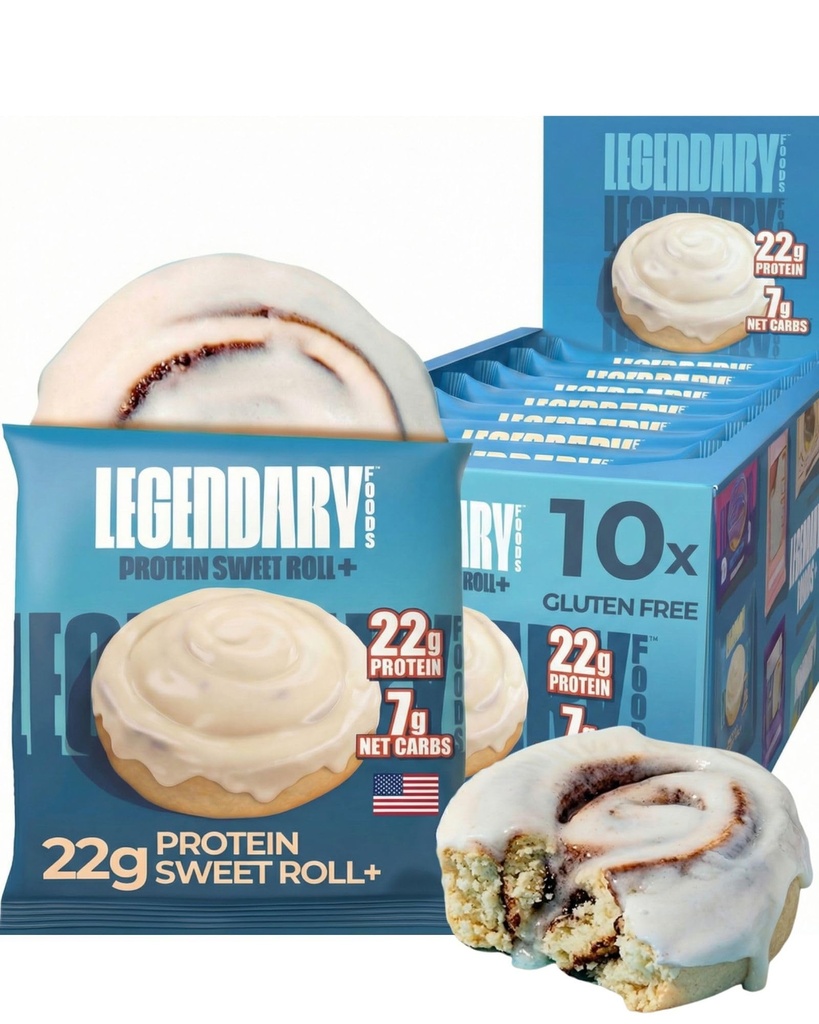 Legendarna živila 22g beljakovine cimetov roll - Premium visoke protien bari, nizko karbinski obrok nadomestni prigrizek, nizko glikemični indeks, Gluten brez prigrizkov - Sladki nič sladkorja, Keto in Diabetic prijazno 10-Pack