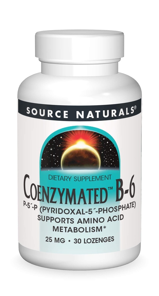 Vir Naturals Coenzymated B-6 25mg P-5 Piridoksal-5 Fosfat hitro delovanje, hitro raztapljanje podjezično Vitamin podpira Presnova aminokislin - 30 Lozenges