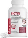 Bronson Biotin 10.000 MCG Lozenges hitro raztapljanje visoke jakosti podporo las, kože in nohtov mešane jagodne arome - Non-GMO, 180 Vegetarian Lozenges