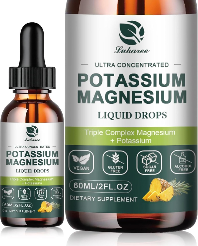 Kalijev magnezijev dodatek Tekoči w/triple kompleks Magnezij Glicinat & Kalij Plus Omega 3, Sea Moss, Črno seme, D3K2 & Kalcij za Zzz, Kramps in mišice-4 OZ kapljica