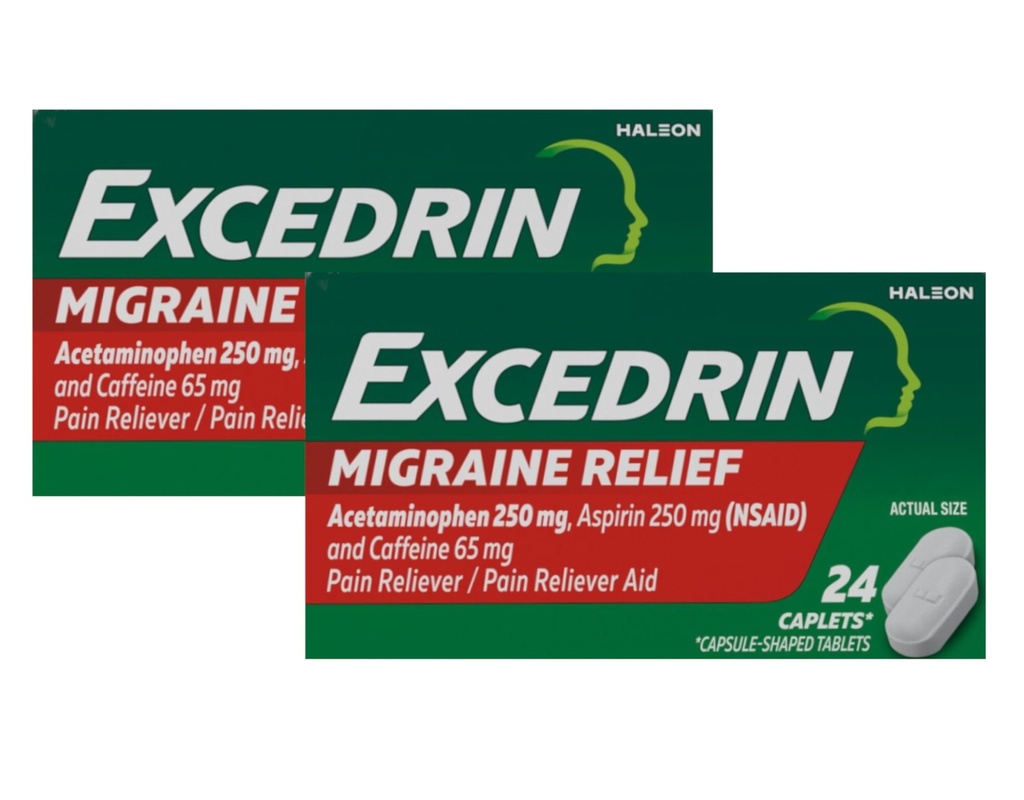 Excedrin Migraine Pain Reliever Caplets, 24 Štetje (Pack of 2)