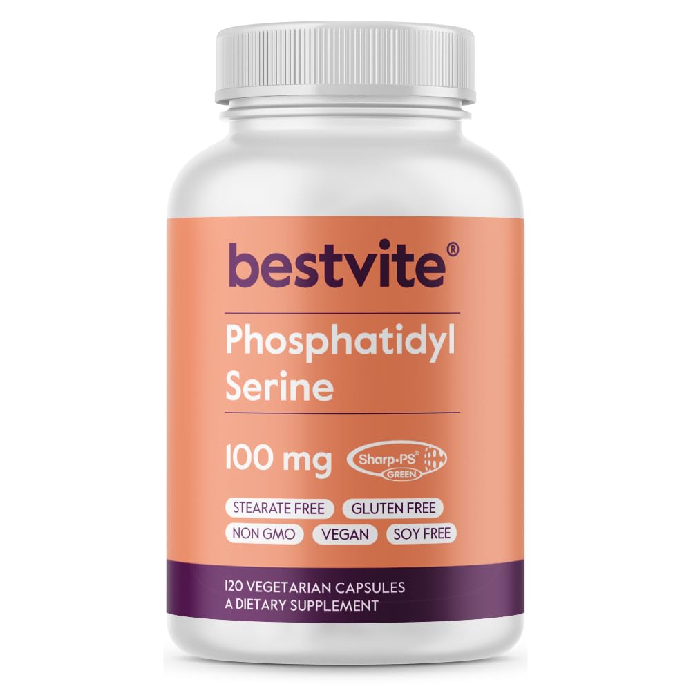 BESTVITE Fosfatidilserin 100 mg na kapsulo (120 vegetarijanskih kapsul) z Sharp-PS® zeleno - patentirano in klinično testirano - Stearat Free - soy Free - Gluten Free - Vegan - Non GSO