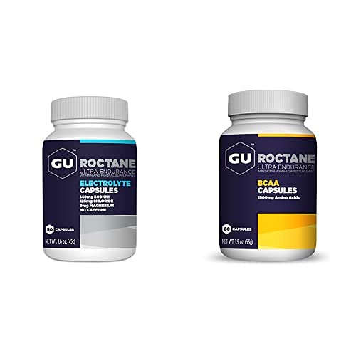 GU Energy Roctane Ultra Endurance Variety Pack; Elektrolitske kapsule in BCAA razvejana aminokislina s kapsulami vitamina B, 2 steklenici (110 skupaj)