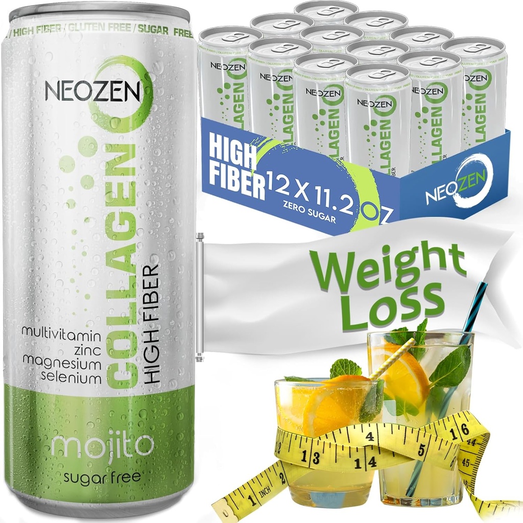 NEOZEN Kolagen Peneča pijača z dieto Fiber - uravnotežene hranilne snovi za dobro počutje - brez sladkorja - Keto-prijateljski - Brez glutena - brez kofeina - 11.2 fl oz (12 Pack)