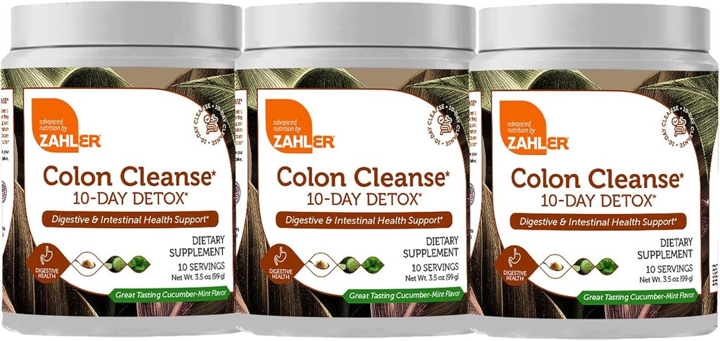 Zahler Colon Cleanse 10-Day Detox Cleanse - Cucumber Mint Flavor - Herbal Digestive Wellness - Colon Cleanser & Detox za Bowel Movement, Body Detox, Digestion Aid za ženske in moške - 3,5 oz (3 Pack)