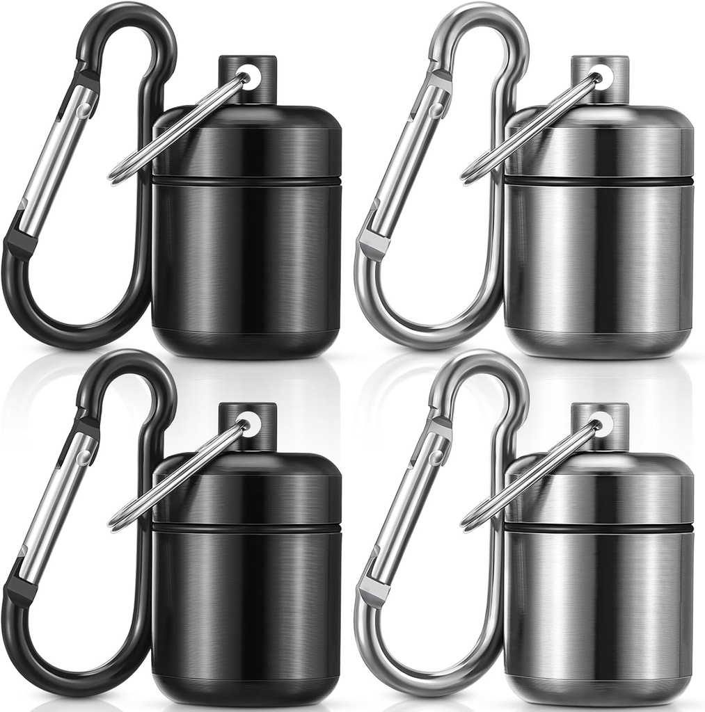 Hicarer 4 Pack Uho Plug prenos primeru Prenosna tabletke imetnik primeru vodoodporne kovine majhne tablete zabojnika tabletke za ušesa in imetnik nakita(črna, siva)