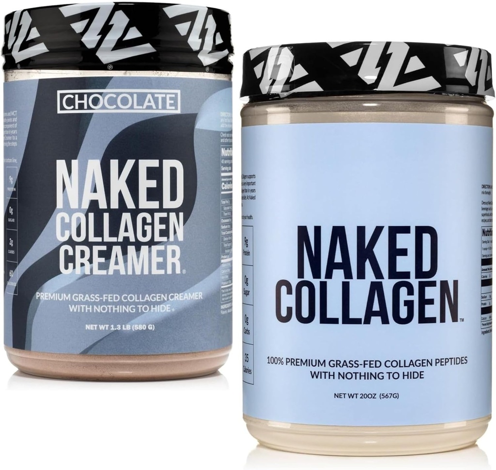 NAKED Coffee Creamer Chocolate 40 Servings + Kolagen Peptides Protein Powder Unflavored 60 Servings Bundle: Non-GMO, Keto, Gluten-free, Paleo-friendly, Soy-free.
