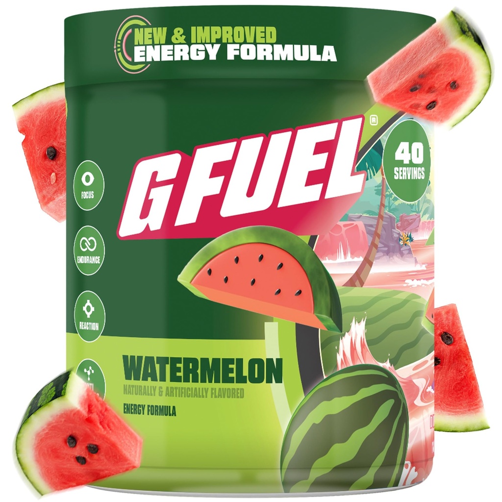 G gorivo Vodamelon Energijski napitek v prahu, Pre Workout Kofein Mix za igranje, Sugar Free Focus Amino, Vitamin + Antioksidanti, 9.9oz (Vatermelon, 40 Serving)
