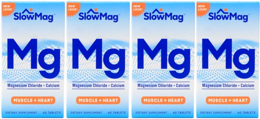 Počasen Mag Magnezijev klorid in kalcij, 60 tablet vsak (vrednostni paket po 4)