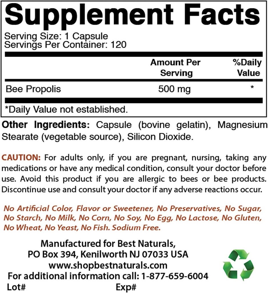 Best Naturals Bee Propolis 500 mg & Magnezijev oksid 500 mg