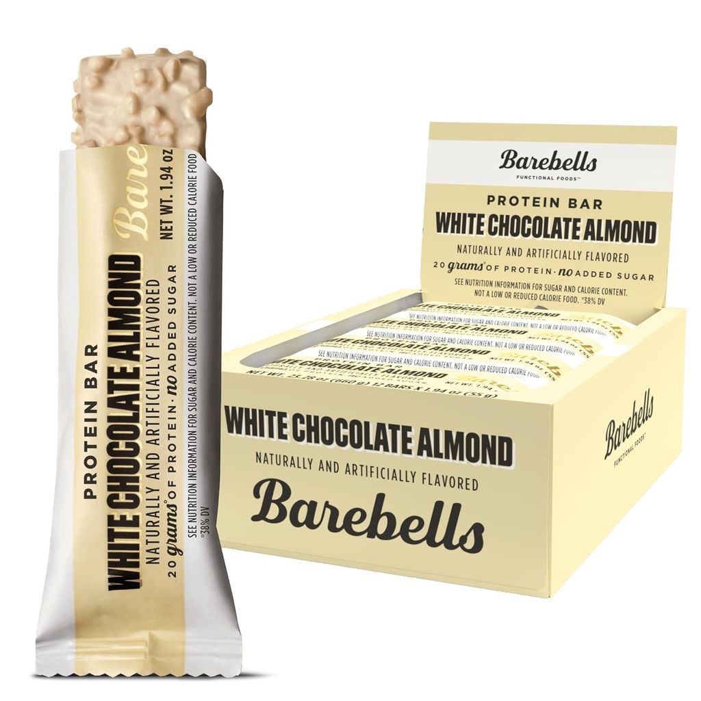 Barebells Beljakovinske čokolade Beli čokoladni mandlji - 12 Count, 20g Visoke Beljakovinske sladice - Čokolada Nutrition Bar z 1g skupno sladkorji - na-the-Go zajtrk ali post-workout prigrizek