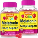 WellYeah Kids Melatonin Gummies 1 mg (2 paket) - dopolnilo brez zdravil za pomoč pri spanju Gummy, podpora za spanje za otroke - Gluten Free, želatina brezplačno, ne gensko spremenjeni organizmi, vegetarijanski - naravni vir okus - 60 Gummies