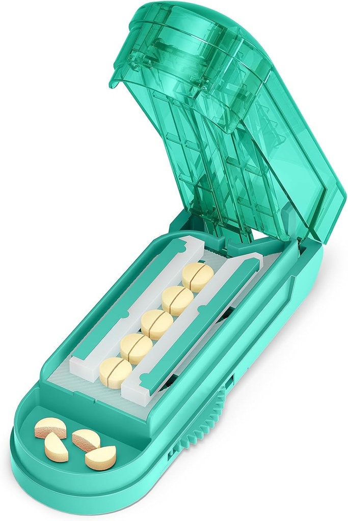 ONE PIX tablete Cutter Spliter za majhne in majhne tablete, Medicina Cutter za rezanje več tablet v času na pol, Rezanje za majhne ali velike tablete s skritim Sharp Nerjaveče jeklo rezilo, Cyan