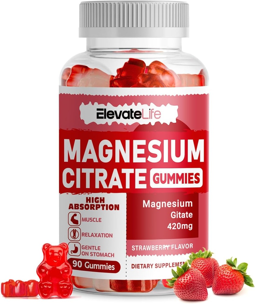 Magnezijev Citrat Gumies 420mg na serviranje - 90 Veganov Gumies - spodbuja zdravo sprostitev, mišice, kosti, in energijska podpora (90 jagodnih gumijev)