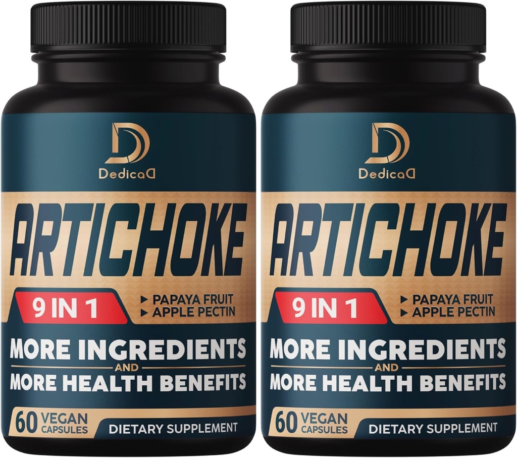 Artichoke Extract kapsule 6650mg 4-mesečna zaloga - podpora Prebava, Imunsko zdravje in ravnotežje telesa - kombiniranih 9 zelišč Papaya, Apple pektin, Ginger & More - Non-GMO 2 pakiranji 60 kapsul