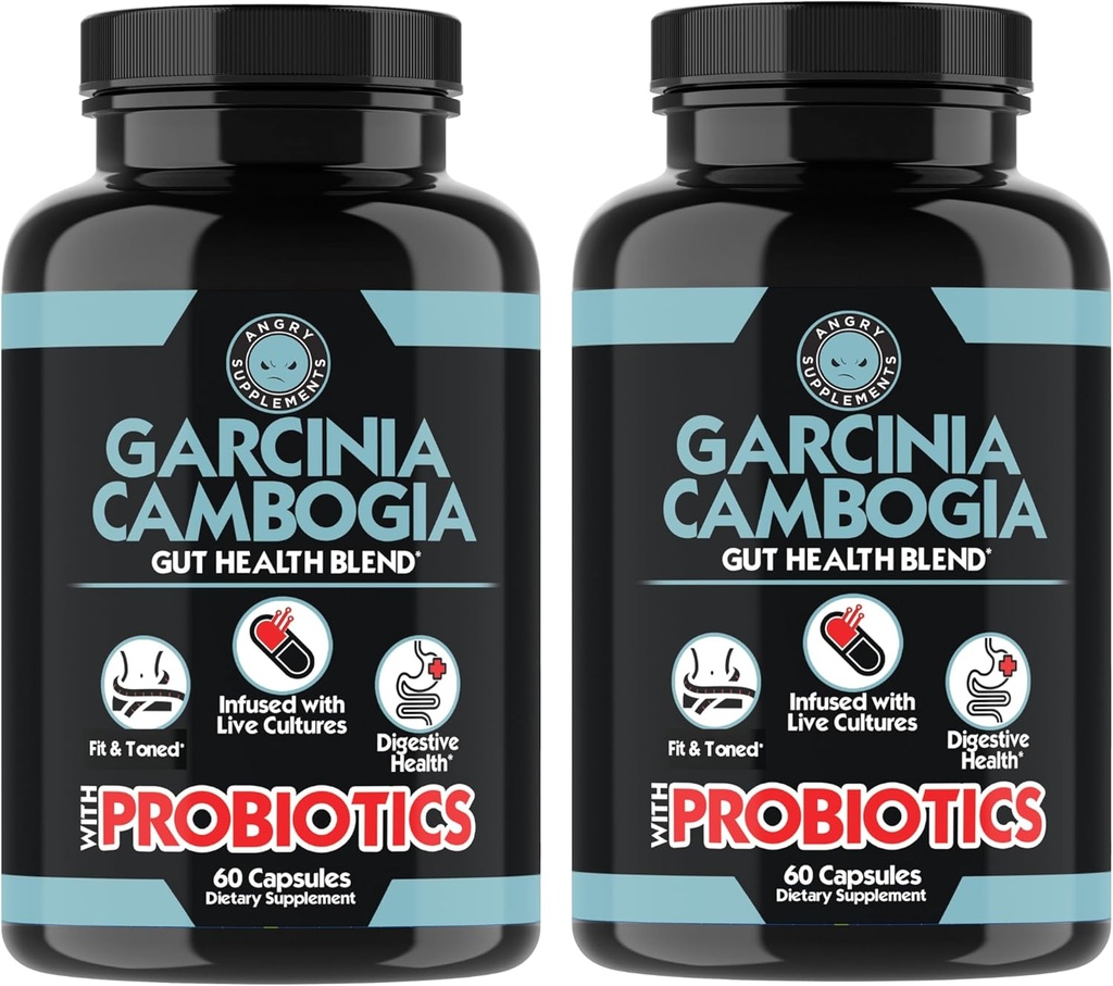 Jezna dopolnila Garcinia Cambogia s probiotiki, Gut Health Multivitaminski w. Vitamini A, C, D, E, K, B2, cink, selen, baker, krom + zeliščna mešanica kapsule (2- steklenice, 120ct skupaj)
