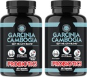 Jezna dopolnila Garcinia Cambogia s probiotiki, Gut Health Multivitaminski w. Vitamini A, C, D, E, K, B2, cink, selen, baker, krom + zeliščna mešanica kapsule (2- steklenice, 120ct skupaj)