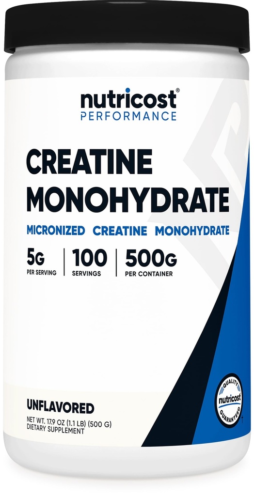 Nutricost Kreatin Monohidrat Mikroniziran prašek 500G, 5000mg na Serv (5g) - 100 Servings, 17.9 Oz